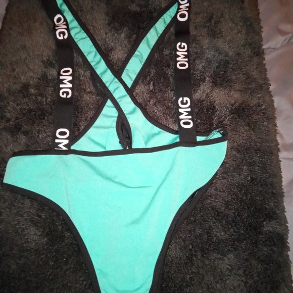 Cute & Sexy one-piece Black/Teal/White swimsuit, size m - Picture 3 of 3